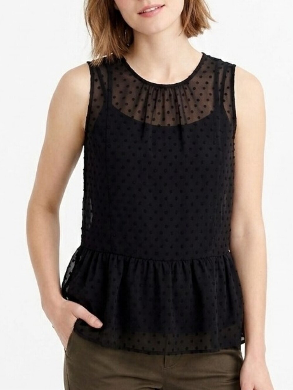 J Crew | Sheer Peplum Dot Top